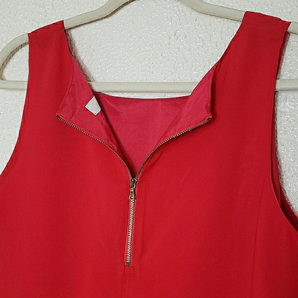 Ann Taylor Loft Red Chiffon Pleated Mini Dress Sleeveless Square Neck Zip Back - Picture 10 of 13